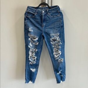American Eagle Outfitters Ripped Blue Ankle Jeans